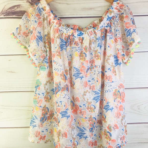 Entro UO Pom Pom Flower Floral Festival Blouse - Picture 2 of 7
